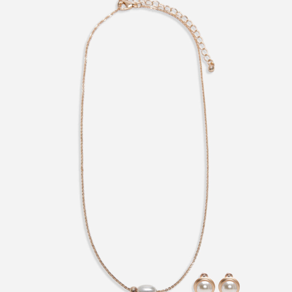 Kit brinco e colar de pérola dourado Kit brinco e colar de pérola dourado