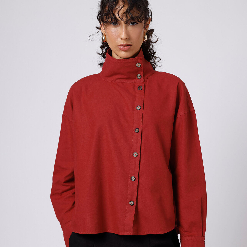 Camisa feminina de algodão gola funnel neck mindset vermelha Camisa feminina de algodão gola funnel neck mindset vermelha