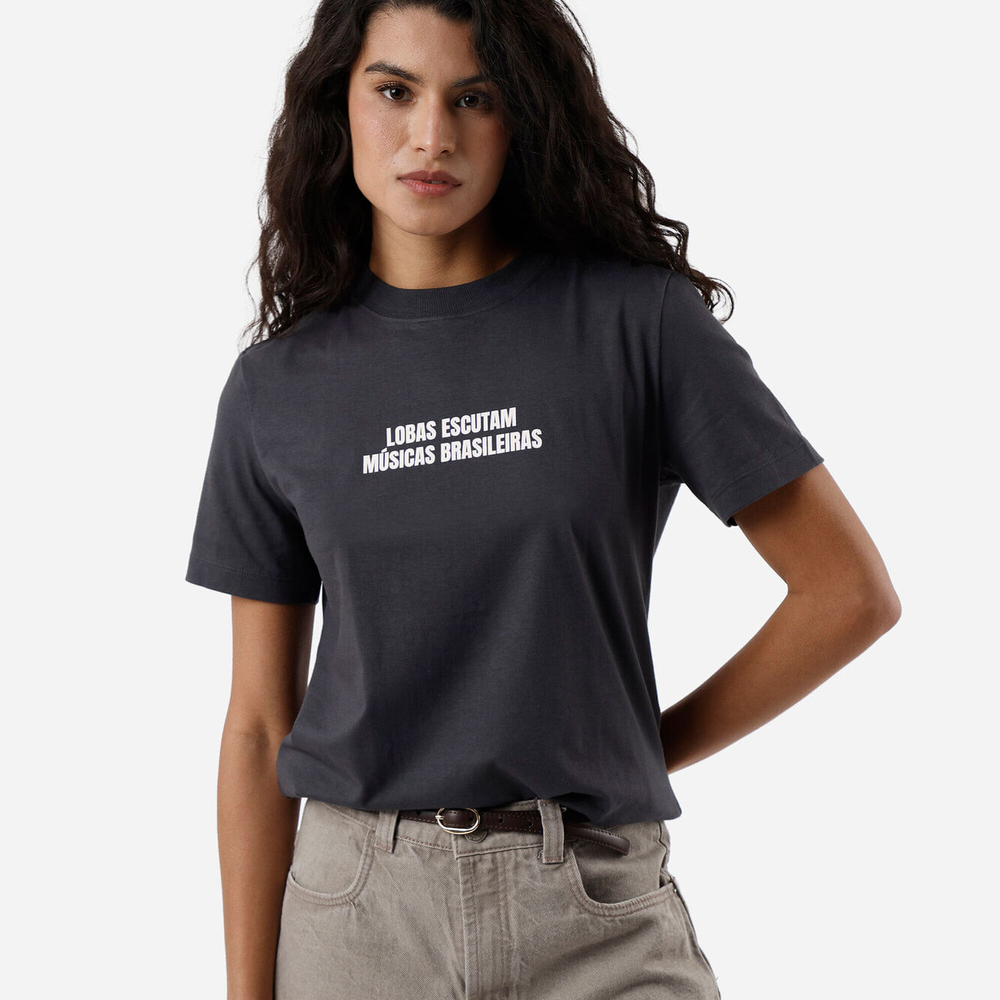 Camiseta feminina de algodão manga curta alcione cinza Camiseta feminina de algodão manga curta alcione cinza