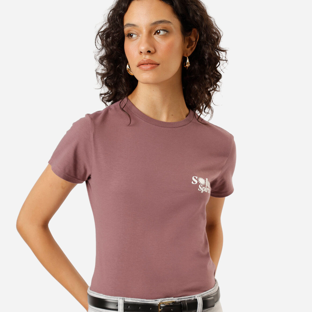 Camiseta feminina de algodão manga curta estampada rosa Camiseta feminina de algodão manga curta estampada rosa