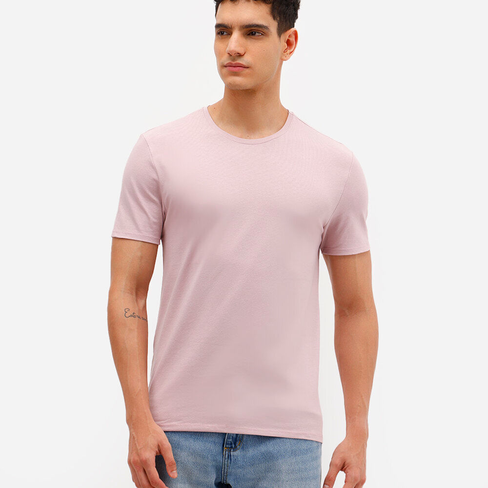 Camiseta slim básica manga curta rosa Camiseta slim básica manga curta rosa
