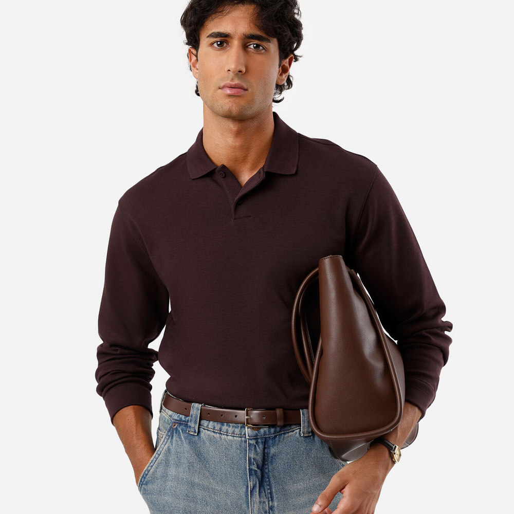 Polo masculina de algodão manga longa vinho Polo masculina de algodão manga longa vinho