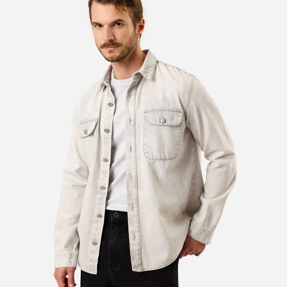 Camisa masculina jeans manga longa cinza Camisa masculina jeans manga longa cinza