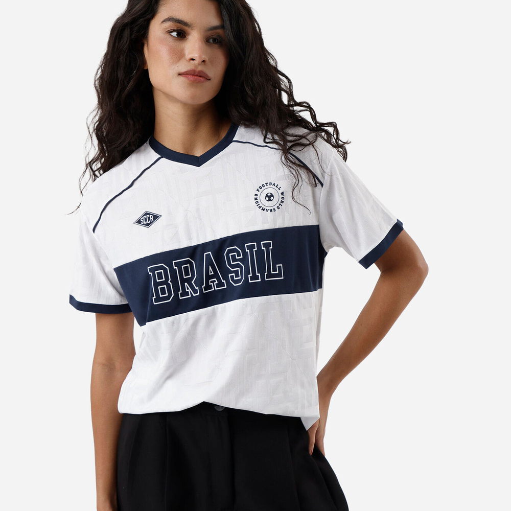 Camiseta esportiva feminina manga curta brasil branca