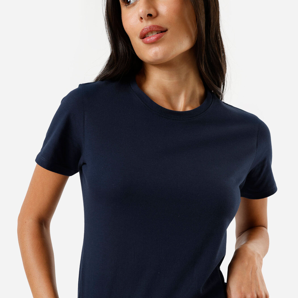 Camiseta feminina de algodão peruano manga curta azul Camiseta feminina de algodão peruano manga curta azul