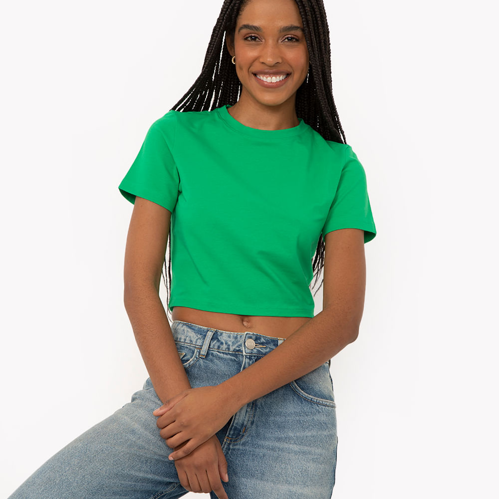 Blusa baby look de algodão peruano verde Blusa baby look de algodão peruano verde