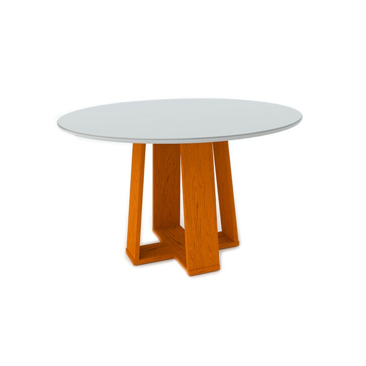 Mesa De Jantar Redonda Com Tampo De Vidro Isabela Ipê E Off White 135 Cm Mesa De Jantar Redonda Com Tampo De Vidro Isabela Ipê E Off White 135 Cm