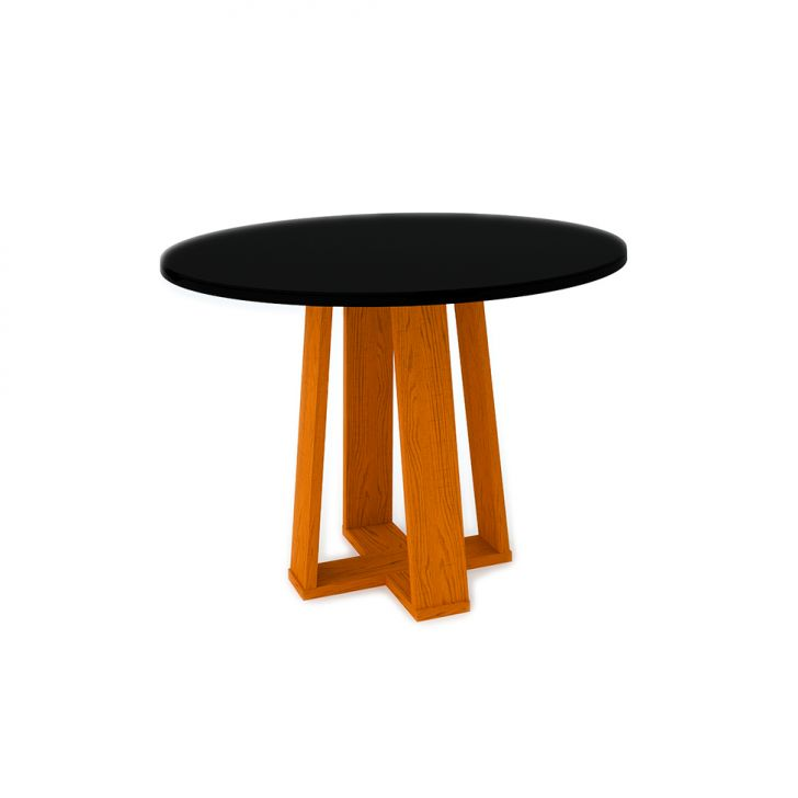 Mesa De Jantar Redonda Com Tampo De Vidro Isabela Ipê E Preta 100 Cm Mesa De Jantar Redonda Com Tampo De Vidro Isabela Ipê E Preta 100 Cm
