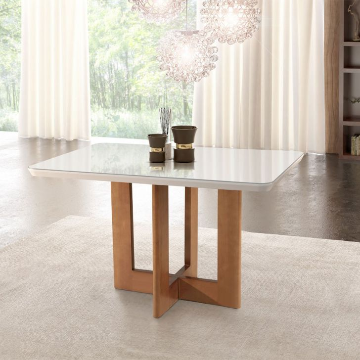 Mesa De Jantar Retangular Com Tampo De Vidro Tália Off White E Imbuia 120 Cm Mesa De Jantar Retangular Com Tampo De Vidro Tália Off White E Imbuia 120 Cm