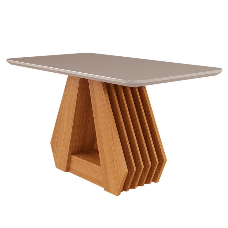 Mesa De Jantar Retangular Com Tampo De Vidro Agata Off White E Nature 130 Cm