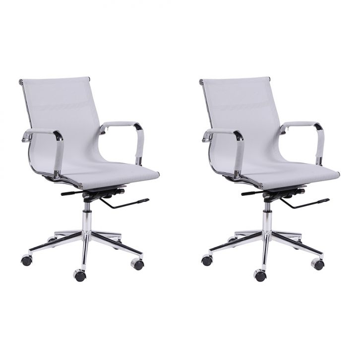 Conjunto Com 2 Cadeiras De Escritório Secretária Giratória Milão I Branco