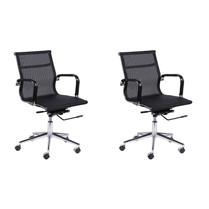 Conjunto Com 2 Cadeiras De Escritório Secretária Giratória Milão I Preto Conjunto Com 2 Cadeiras De Escritório Secretária Giratória Milão I Preto