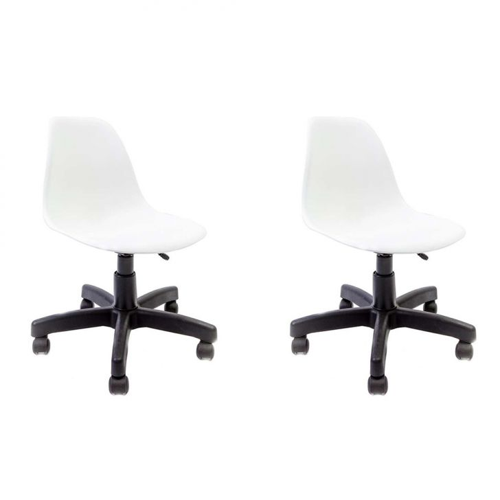 Conjunto Com 2 Cadeiras De Escritório Secretária Eames Rioja Branco