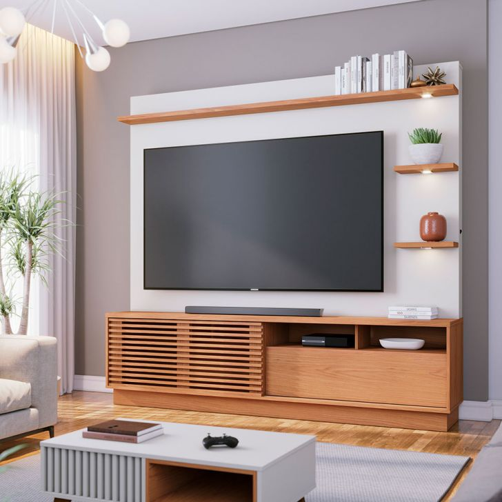 Estante Para Home Theater E Tv Até 70 Polegadas Campeche Freijó E Off White Estante Para Home Theater E Tv Até 70 Polegadas Campeche Freijó E Off White