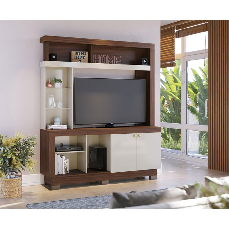 Estante Para Home Theater E Tv Até 50 Polegadas Valença 2 Pt Nogueira E Off White Estante Para Home Theater E Tv Até 50 Polegadas Valença 2 Pt Nogueira E Off White