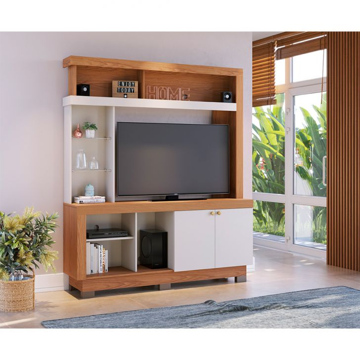 Estante Para Home Theater E Tv Até 50 Polegadas Valença Freijó E Off White Estante Para Home Theater E Tv Até 50 Polegadas Valença Freijó E Off White