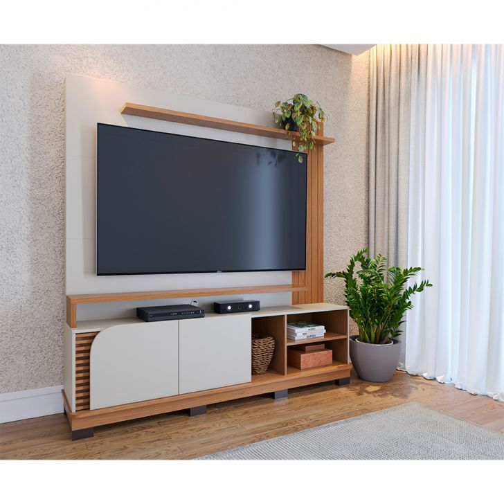 Estante Para Home Theater E Tv Até 75 Polegadas Jurerê 2 Pt Off White E Freijó Estante Para Home Theater E Tv Até 75 Polegadas Jurerê 2 Pt Off White E Freijó