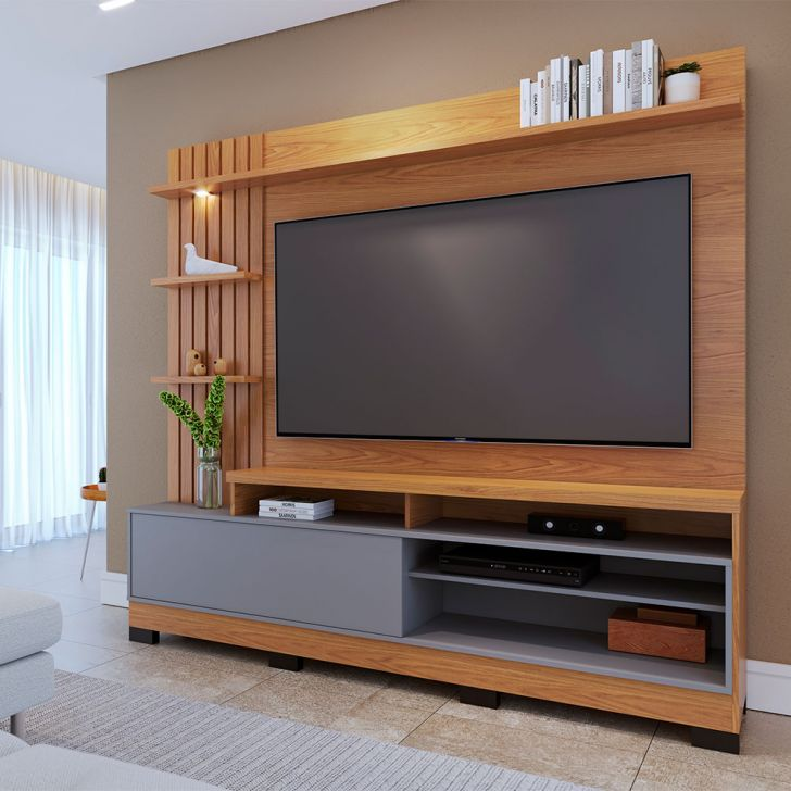 Estante Para Home Theater E Tv Até 65 Polegadas Com Led Maceió Freijó E Cinza Estante Para Home Theater E Tv Até 65 Polegadas Com Led Maceió Freijó E Cinza