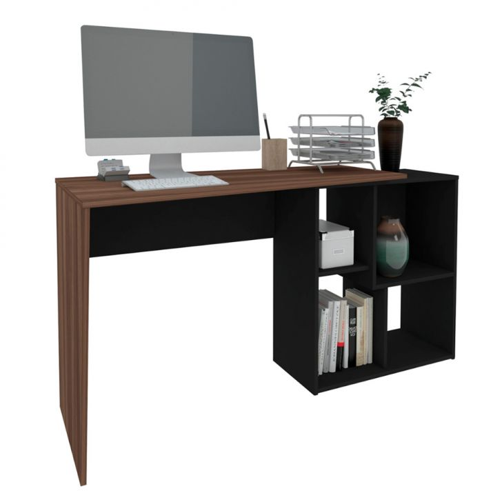 Escrivaninha Com Estante Urban Flex Ipê E Preta Escrivaninha Com Estante Urban Flex Ipê E Preta