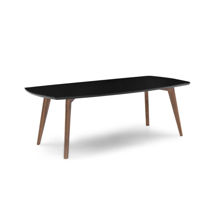 Mesa De Jantar Retangular Com Tampo De Vidro Florencia Preto E Amêndoa 220 Cm
