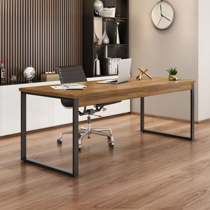 Mesa De Escritório Málaga Nogal E Preta 190 Cm