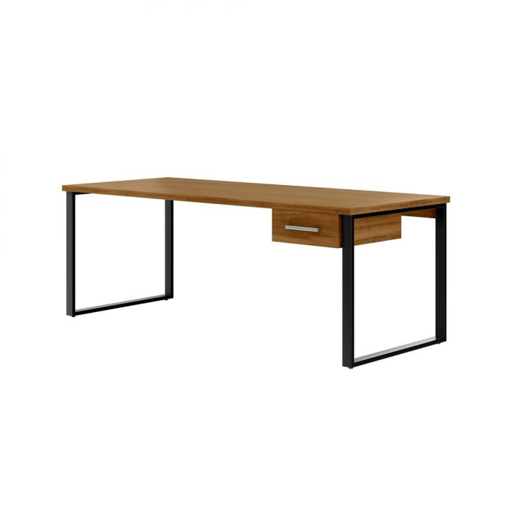 Mesa De Escritório Málaga 1 Gv Nogal E Preta 190 Cm