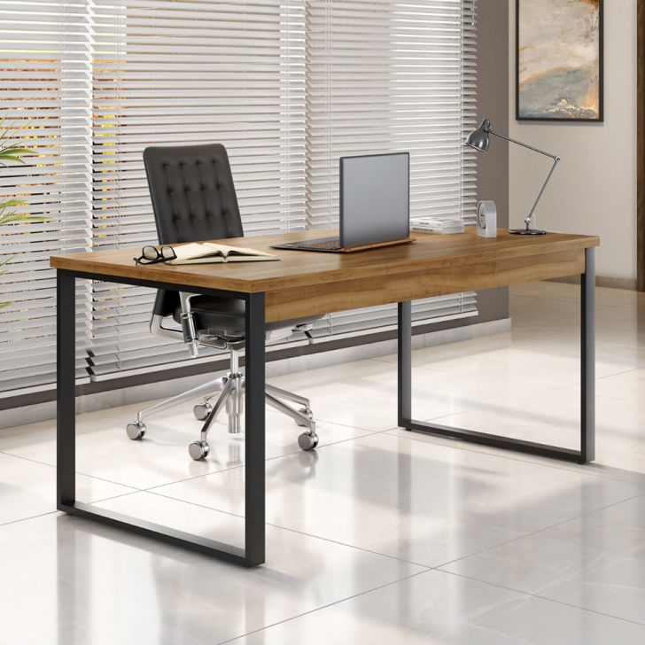 Mesa De Escritório Málaga Nogal E Preta 150 Cm Mesa De Escritório Málaga Nogal E Preta 150 Cm