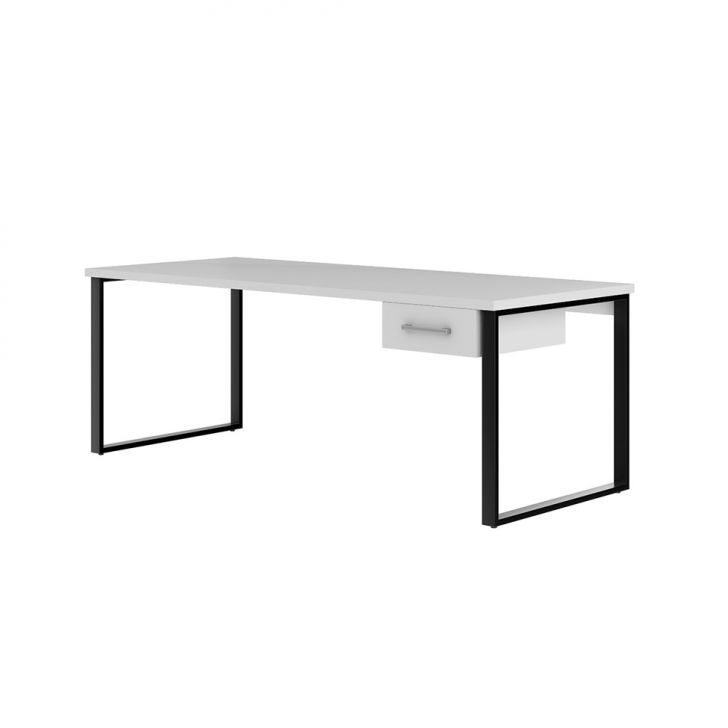 Mesa De Escritório Málaga 1 Gv Branca E Preta 190 Cm