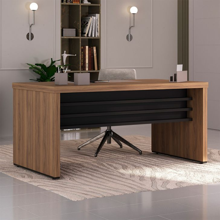 Mesa De Escritório Dante Nogal E Preta 150 Cm