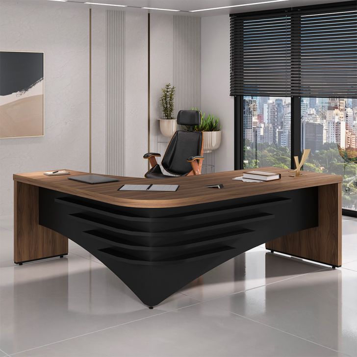 Mesa De Escritório Zamora Lado Direito Nogal E Preto Mesa De Escritório Zamora Lado Direito Nogal E Preto
