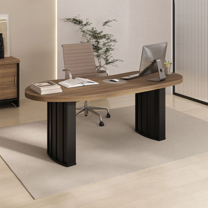 Mesa De Escritório Nikolai Nogal E Preta
