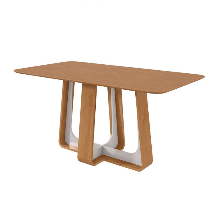Mesa De Jantar Retangular Com Tampo De Mdf Sintonia Amêndoa E Off White 170 Cm