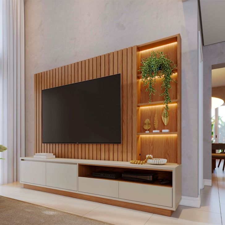 Estante Para Home Theater E Tv Até 82 Polegadas Cancun Com Led 4 Gavetas Freijó E Off White Estante Para Home Theater E Tv Até 82 Polegadas Cancun Com Led 4 Gavetas Freijó E Off White