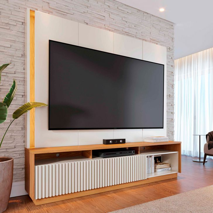 Estante Para Home Theater E Tv Até 75 Polegadas Jordão Com Led 2 Portas Off White E Freijó Estante Para Home Theater E Tv Até 75 Polegadas Jordão Com Led 2 Portas Off White E Freijó