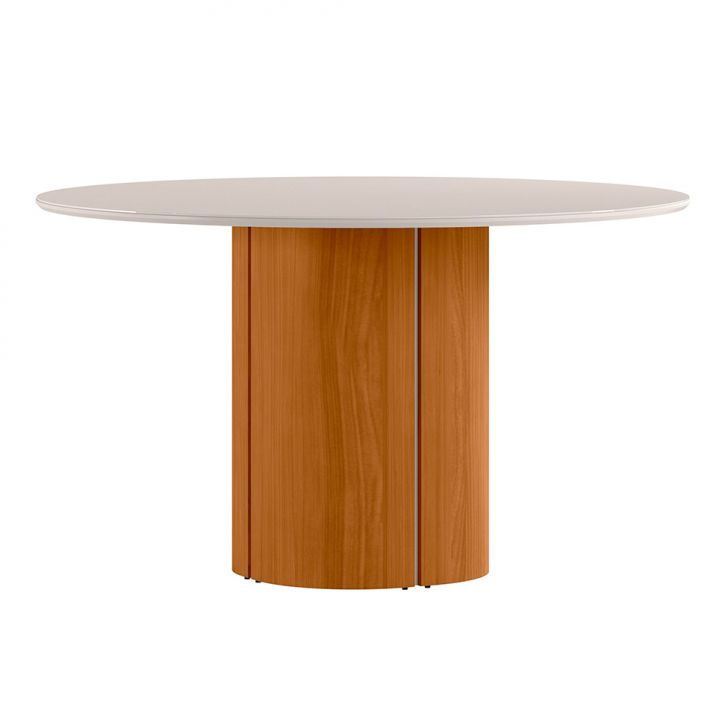 Mesa De Jantar Redonda Com Tampo De Vidro Serena Off White E Ypê 135 Cm Mesa De Jantar Redonda Com Tampo De Vidro Serena Off White E Ypê 135 Cm