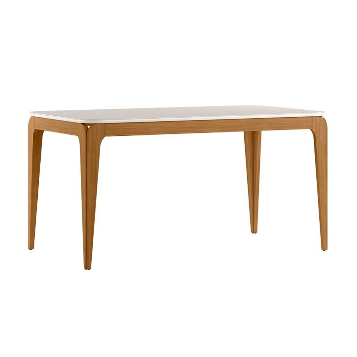 Mesa De Jantar Retangular Com Tampo De Vidro Aurea Off White E Ypê 160 Cm