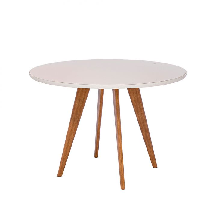 Mesa De Jantar Redonda Com Tampo De Vidro Acerola Off White E Madeira 109 Cm Mesa De Jantar Redonda Com Tampo De Vidro Acerola Off White E Madeira 109 Cm
