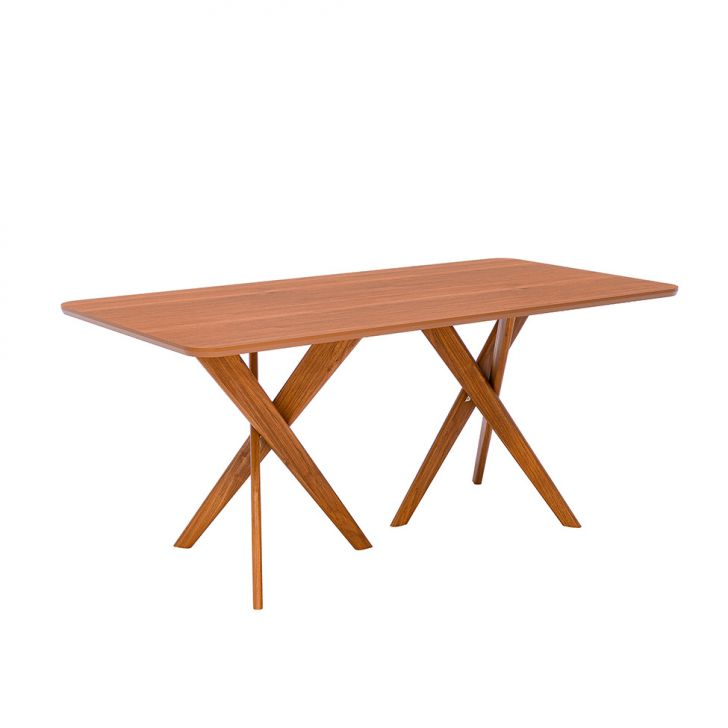 Mesa De Jantar Retangular Com Tampo Mdf Cacau Cinamomo E Madeira 180 Cm