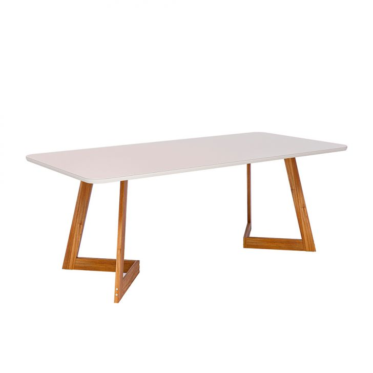 Mesa De Jantar Retangular Com Tampo De Vidro Caju Off White E Madeira 210 Cm Mesa De Jantar Retangular Com Tampo De Vidro Caju Off White E Madeira 210 Cm