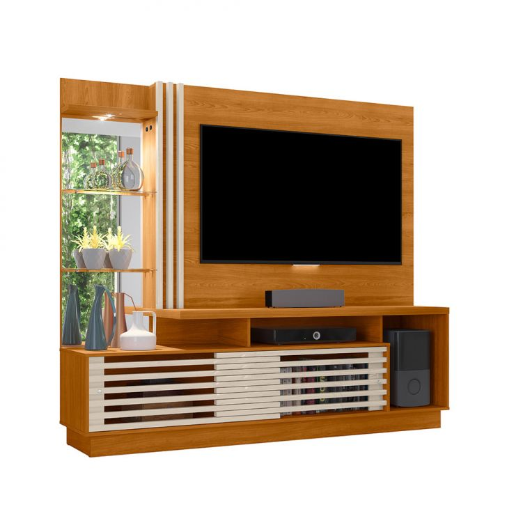 Estante Para Home Theater E Tv Até 60 Polegadas Frizz Cinamomo E Off White