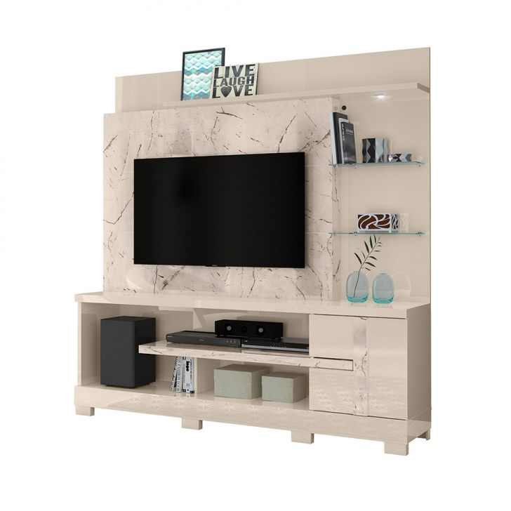 Estante Para Home Theater E Tv Até 55 Polegadas Com Pés Alan Calacata E Off White