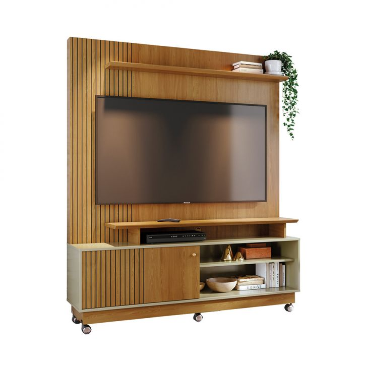 Estante Para Home Theater E Tv Até 65 Polegadas Com Rodízios Ares Cumaru E Opala Estante Para Home Theater E Tv Até 65 Polegadas Com Rodízios Ares Cumaru E Opala