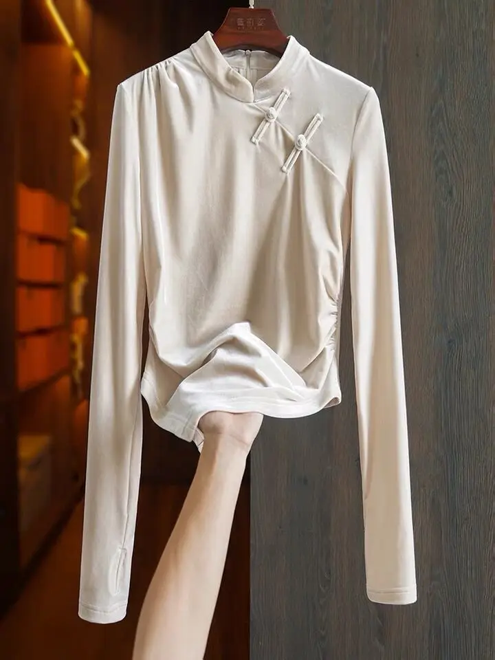 New Spring Autunm velour blouse large Size tops 7XL 8XL Chinese Elegant Vintage Stand Collar Irregular Gold Velvet shirts New Spring Autunm velour blouse large Size tops 7XL 8XL Chinese Elegant Vintage Stand Collar Irregular Gold Velvet shirts