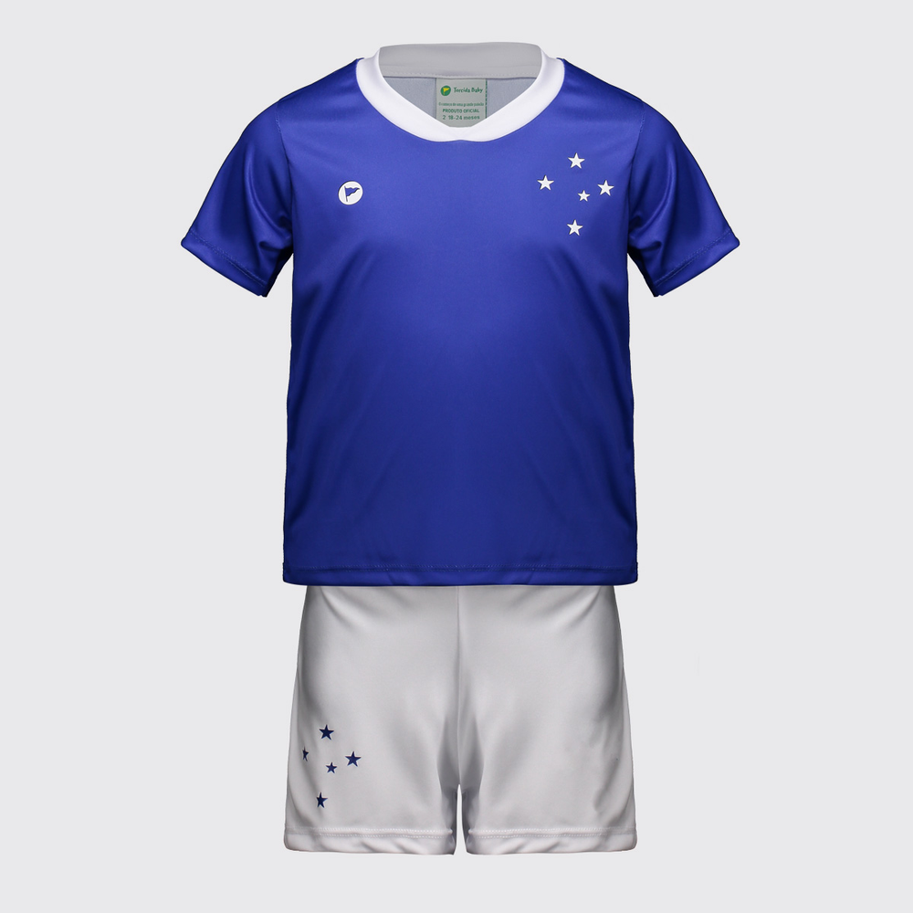 Kit Infantil Cruzeiro Baby com Bordado Azul e Branco