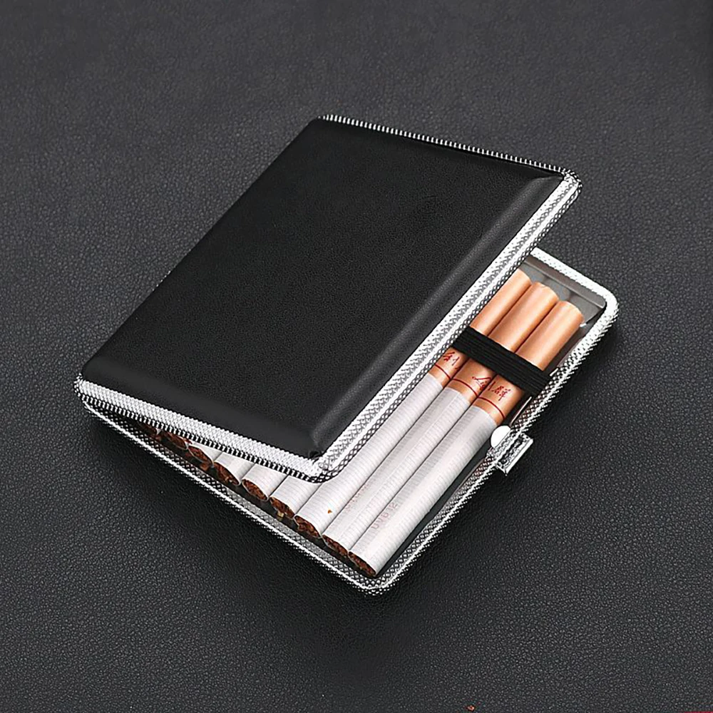 Cigarette Lady Storage Cover Holder 20 Sticks Gift for Men's Leather Cigarette Box Cigar Case Metal Leather Smoking Accessories Cigarette Lady Storage Cover Holder 20 Sticks Gift for Men's Leather Cigarette Box Cigar Case Metal Leather Smoking Accessories