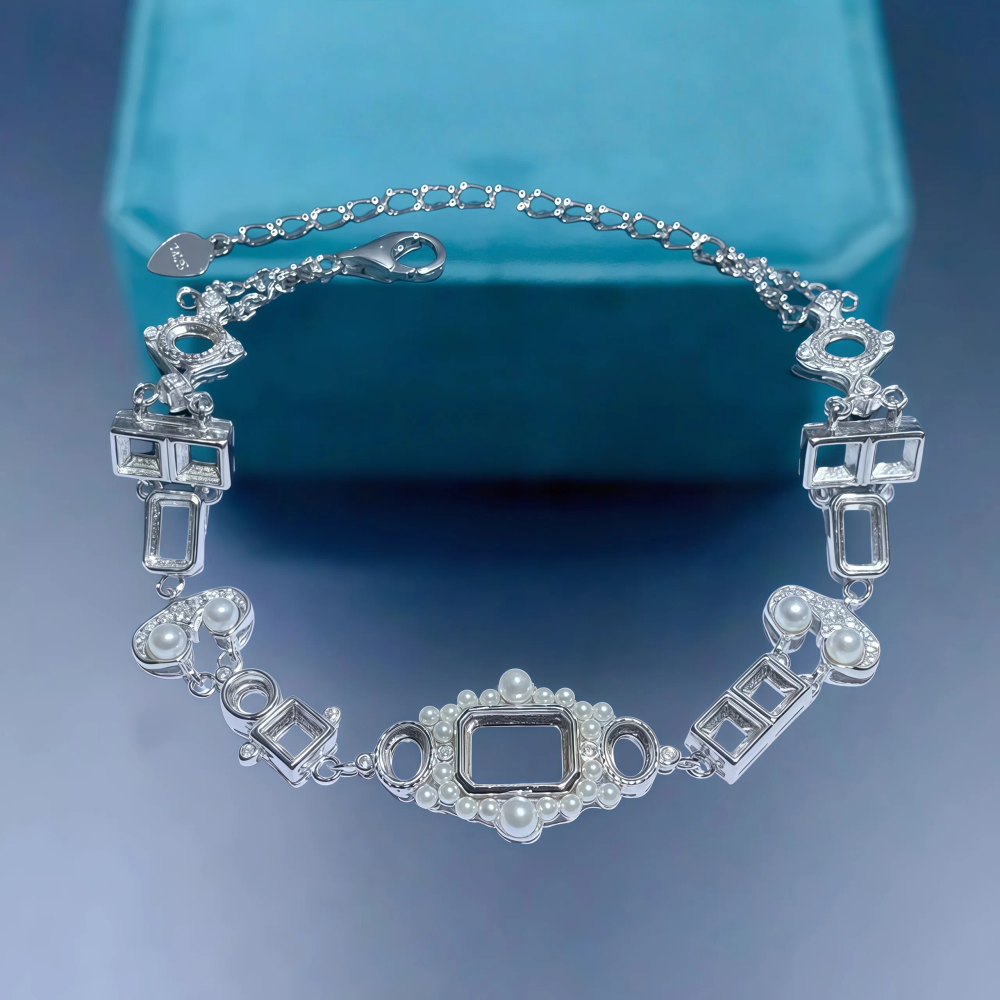 Setting Multi-size Stone Fashion DIY Empty Bracelet Holder S925 Sterling Silver Design Fine Charm Weddings Jewelry for Woman Setting Multi-size Stone Fashion DIY Empty Bracelet Holder S925 Sterling Silver Design Fine Charm Weddings Jewelry for Woman
