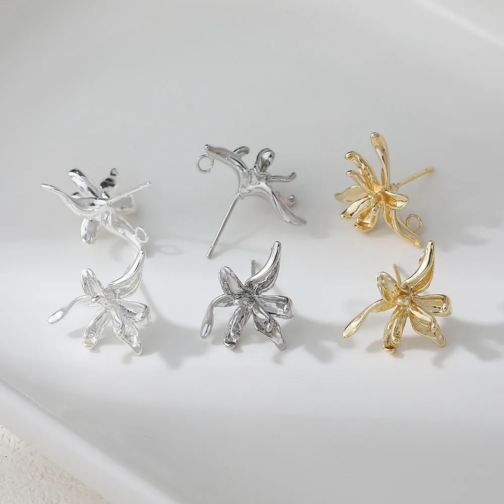 4PCS Dainty Flower Shape Ear Studs Diy Earrings Connectors Jewelry Making Findings Supplies 14k Gold Plated Accessories 19*17mm 4PCS Dainty Flower Shape Ear Studs Diy Earrings Connectors Jewelry Making Findings Supplies 14k Gold Plated Accessories 19*17mm