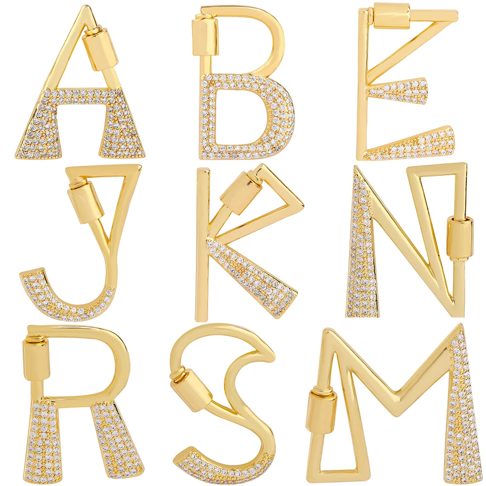 Juya 18K Gold Plated 26 Alphabet Letters Pendant Fasteners Bolt Carabiner Clasps For DIY Women Mesh Chains Name Jewelry Making Juya 18K Gold Plated 26 Alphabet Letters Pendant Fasteners Bolt Carabiner Clasps For DIY Women Mesh Chains Name Jewelry Making
