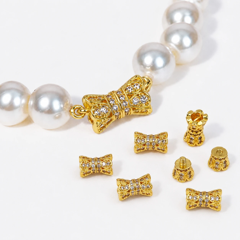 2pcs 18K Gold Plated Cubic Zirconia Screw Buckle Clasp Flower Shaped Double Head Connector Clasp For DIY Jewelry Make Accessory 2pcs 18K Gold Plated Cubic Zirconia Screw Buckle Clasp Flower Shaped Double Head Connector Clasp For DIY Jewelry Make Accessory