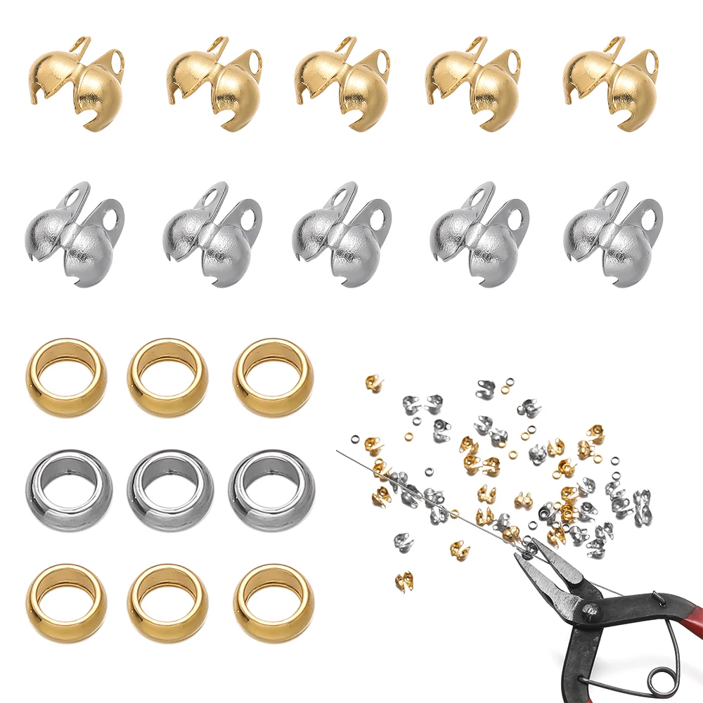 1Set Stainless Steel Crimp Bead Tips Knot Covers Clamshell Fold-Over Bead Tips with End Caps for DIY Jewelry Making Supplies 1Set Stainless Steel Crimp Bead Tips Knot Covers Clamshell Fold-Over Bead Tips with End Caps for DIY Jewelry Making Supplies